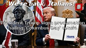 President Donald Trump's traditional approach to American history was extending to Columbus Day with a proclamation celebrating Italian explorer Christopher Columbus as ''the original American hero'' (even though he never made it closer to North America than Cuba) and accusing his critics of slander. ''Outrageously, in recent years, Christopher Columbus has been a prime target of a vicious and merciless campaign to erase our history, slander our heroes, and attack our heritage''. 